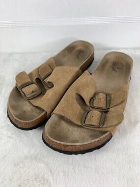 White Mountain Sandals Women’s Tan Leather Strap Cork Footbed Size 9B